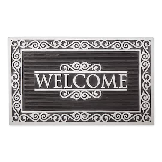 DII® Silver Scroll Border Welcome Rubber Doormat